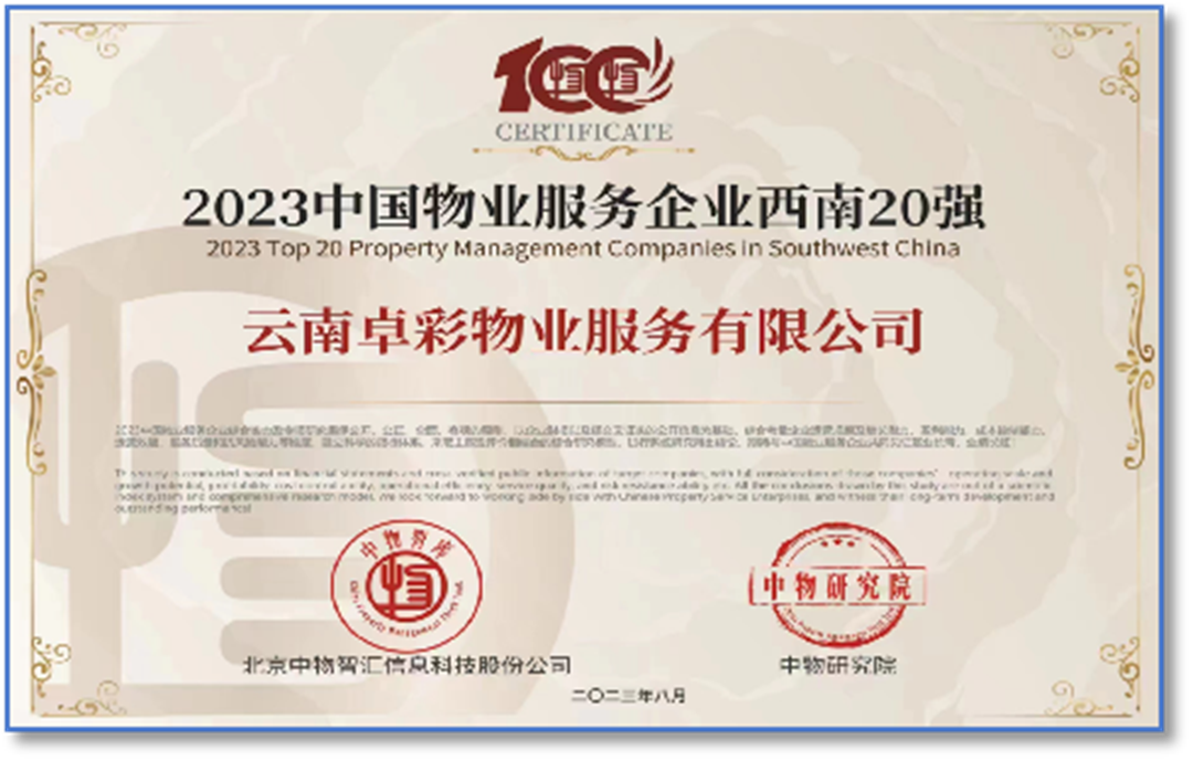 中国物业服务企业西南20强
